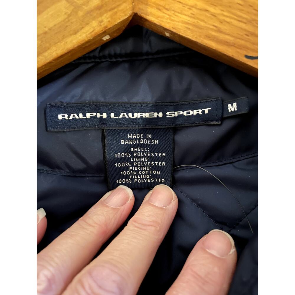 Ralph Lauren Sport Quilted Jacket Women’s M Navy Crest Patch Snap Corduroy Cuffs - Picture 3 of 12